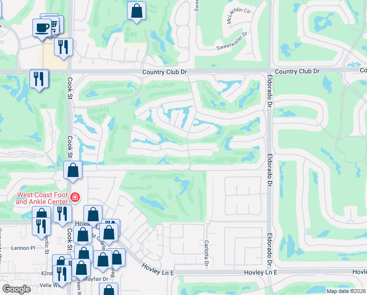 map of restaurants, bars, coffee shops, grocery stores, and more near 299 Wild Horse Drive in Palm Desert