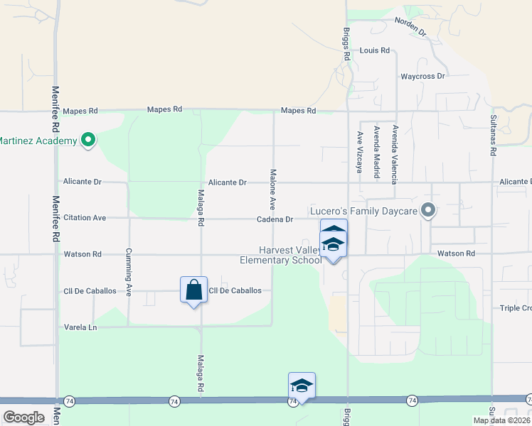 map of restaurants, bars, coffee shops, grocery stores, and more near 29740 Cadena Drive in Menifee