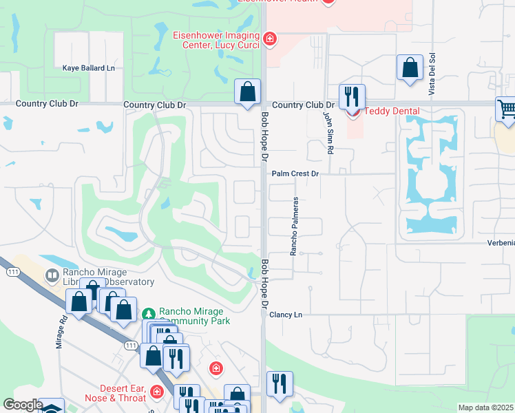 map of restaurants, bars, coffee shops, grocery stores, and more near 19 Park Mirage Lane in Rancho Mirage