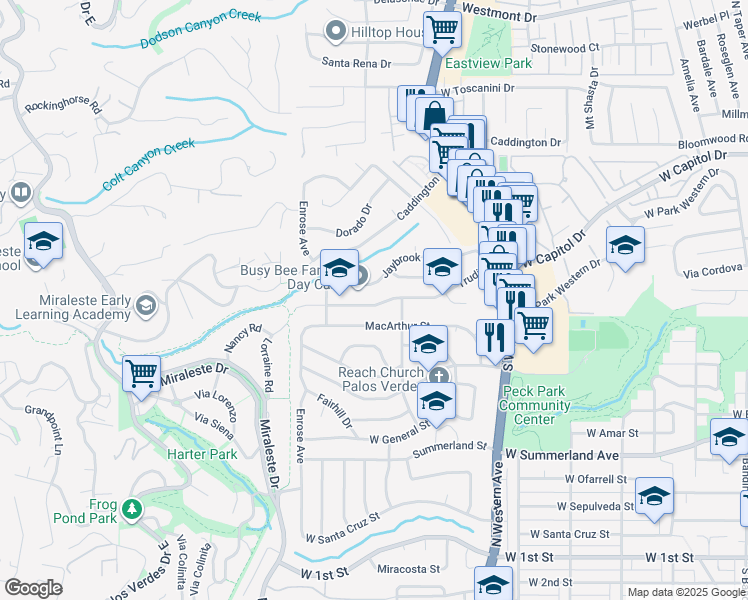 map of restaurants, bars, coffee shops, grocery stores, and more near 2015 Trudie Drive in Rancho Palos Verdes