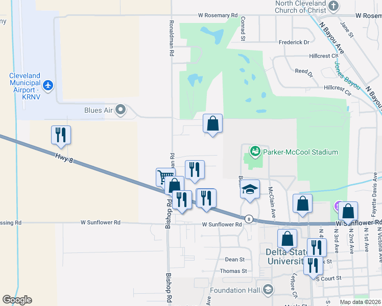 map of restaurants, bars, coffee shops, grocery stores, and more near Westwood Drive in Cleveland