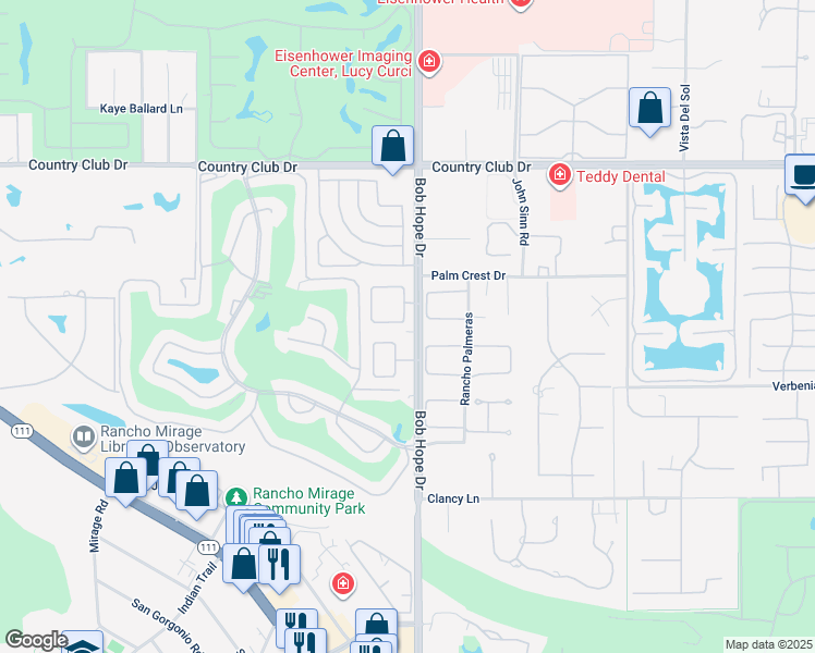 map of restaurants, bars, coffee shops, grocery stores, and more near 19 Park Mirage Lane in Rancho Mirage