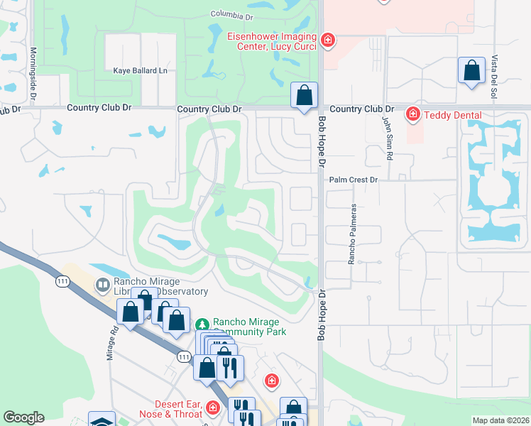 map of restaurants, bars, coffee shops, grocery stores, and more near 12 Granada Drive in Rancho Mirage