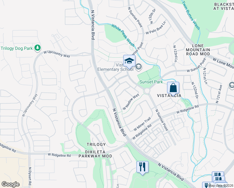 map of restaurants, bars, coffee shops, grocery stores, and more near 12655 West Ashby Drive in Peoria