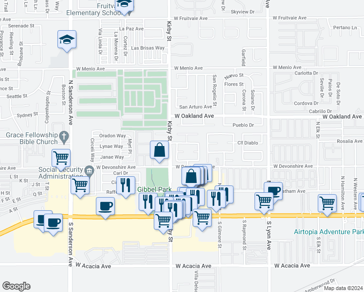 map of restaurants, bars, coffee shops, grocery stores, and more near 2445 Cristobal Avenue in Hemet