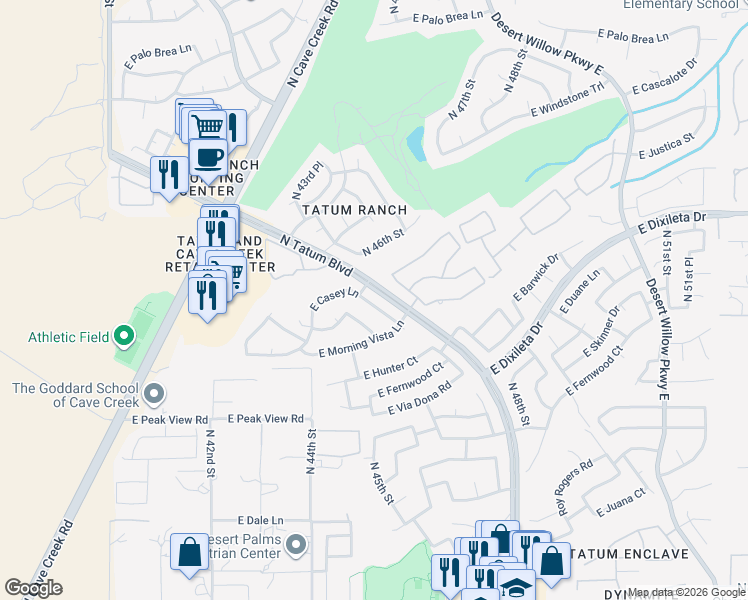 map of restaurants, bars, coffee shops, grocery stores, and more near 29435 North 46th Place in Cave Creek