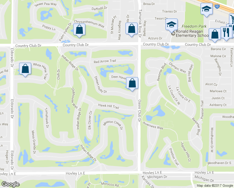 map of restaurants, bars, coffee shops, grocery stores, and more near 455 Desert Holly Drive in Palm Desert