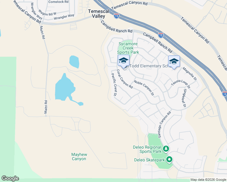 map of restaurants, bars, coffee shops, grocery stores, and more near 25217 Pacific Crest Street in Corona