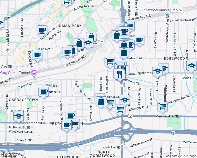 map of restaurants, bars, coffee shops, grocery stores, and more near 26 Esten Street Southeast in Atlanta