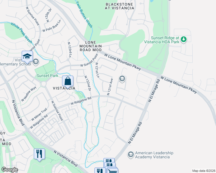 map of restaurants, bars, coffee shops, grocery stores, and more near 12111 West Ashby Drive in Peoria