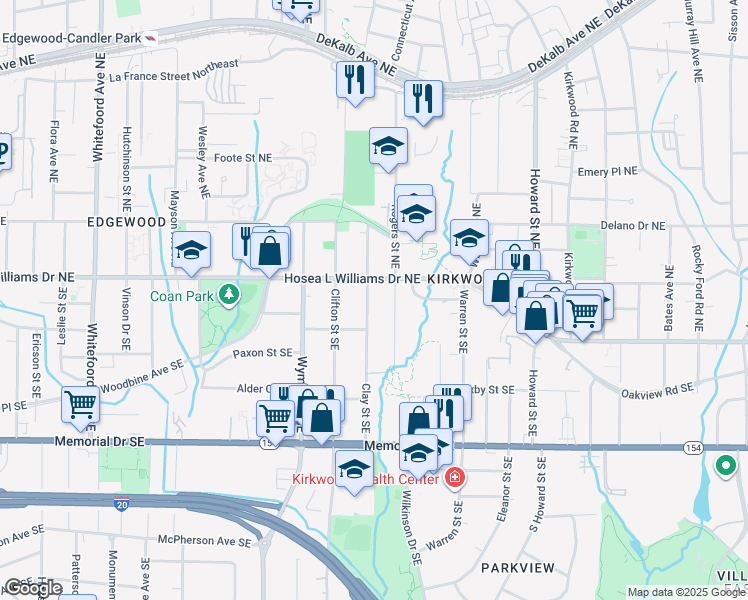 map of restaurants, bars, coffee shops, grocery stores, and more near 1761 Hosea L Williams Drive Northeast in Atlanta