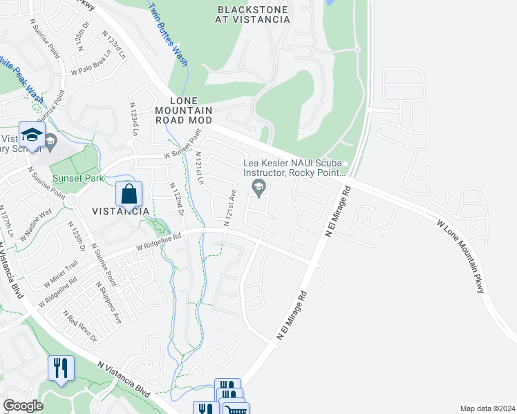 map of restaurants, bars, coffee shops, grocery stores, and more near 12026 West Duane Lane in Peoria