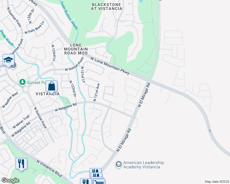 map of restaurants, bars, coffee shops, grocery stores, and more near 29751 North 119th Lane in Peoria