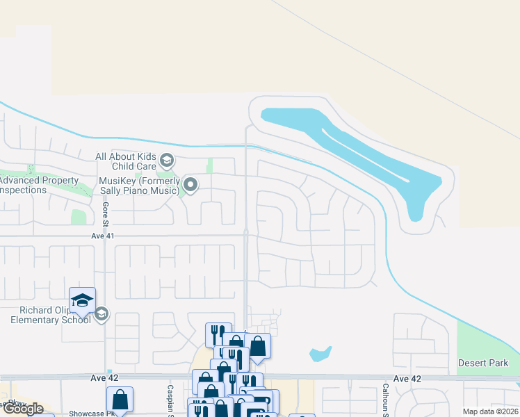 map of restaurants, bars, coffee shops, grocery stores, and more near 83051 Carmel Mountain Drive in Indio