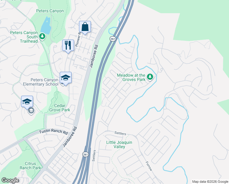 map of restaurants, bars, coffee shops, grocery stores, and more near 66 English Saddle in Irvine