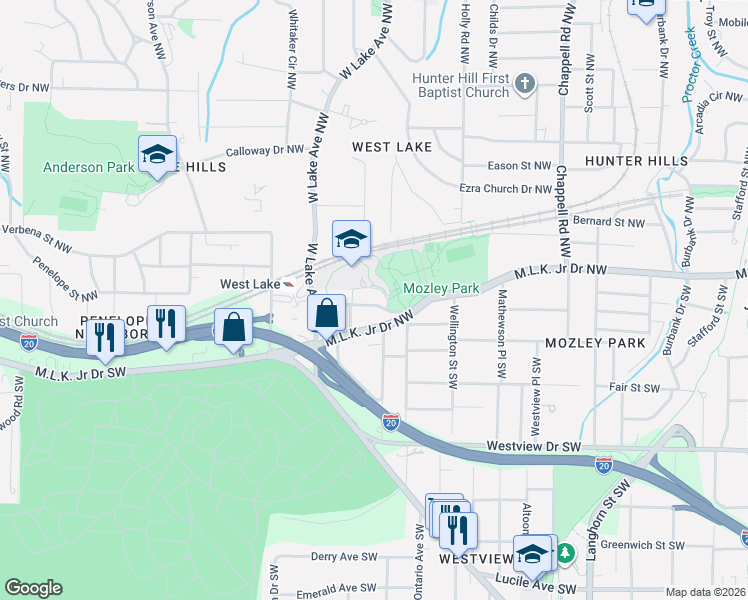 map of restaurants, bars, coffee shops, grocery stores, and more near in Atlanta