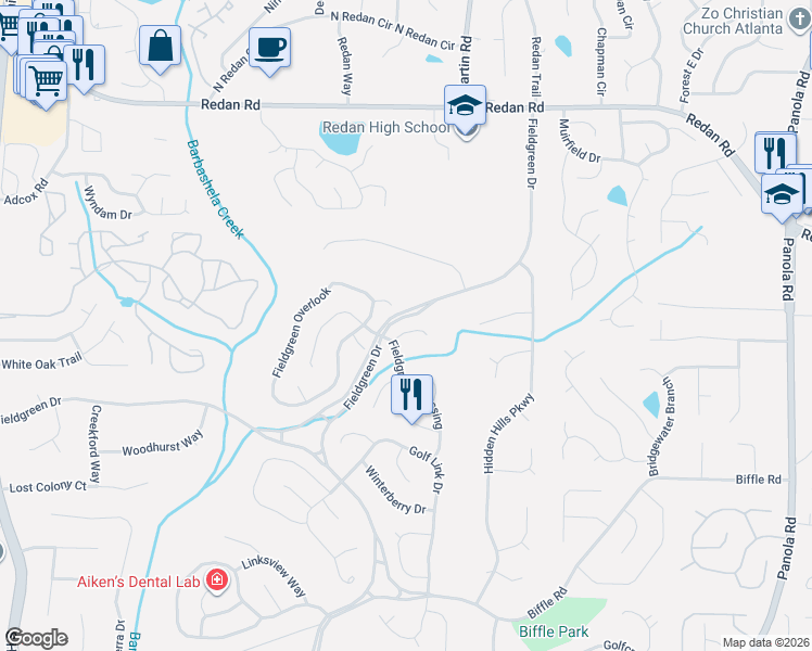 map of restaurants, bars, coffee shops, grocery stores, and more near 5124 Rocky Glen in Stone Mountain