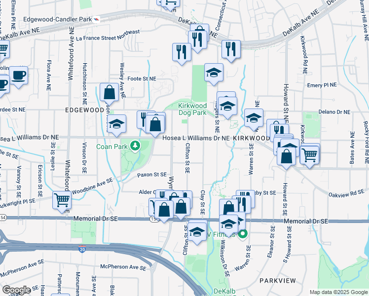 map of restaurants, bars, coffee shops, grocery stores, and more near 23 Clifton Street Southeast in Atlanta