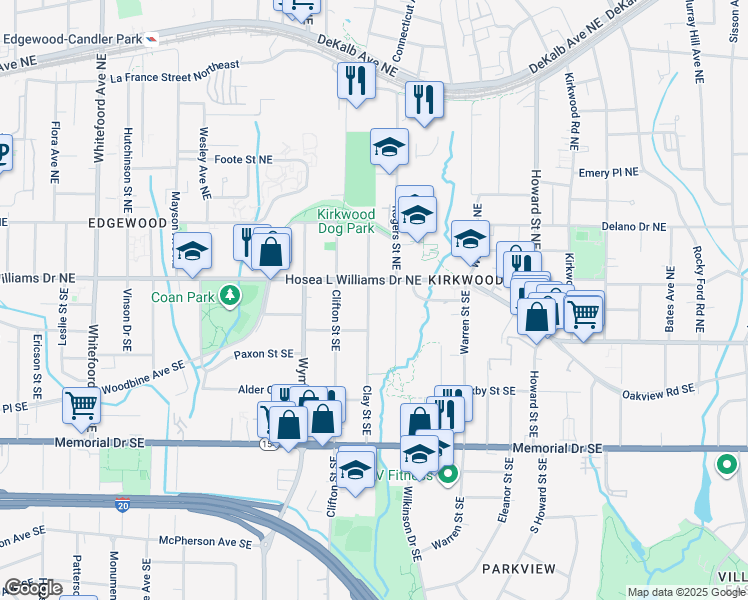 map of restaurants, bars, coffee shops, grocery stores, and more near 1761 Hosea L Williams Drive Northeast in Atlanta