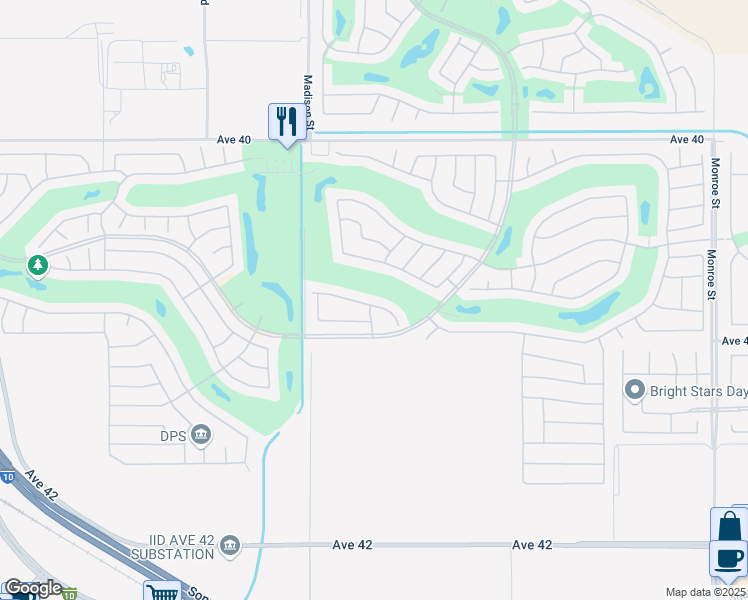 map of restaurants, bars, coffee shops, grocery stores, and more near 81206 Avenida Lorena in Indio