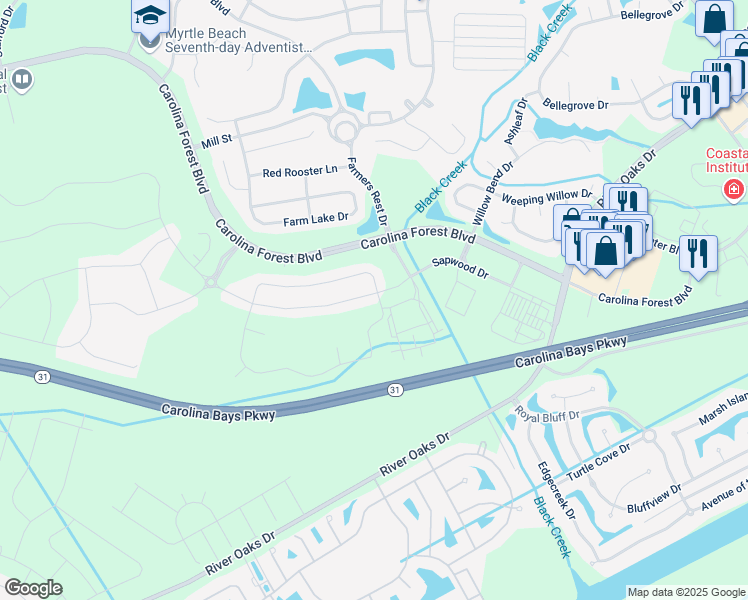 map of restaurants, bars, coffee shops, grocery stores, and more near 2019 Berkley Village Loop in Myrtle Beach