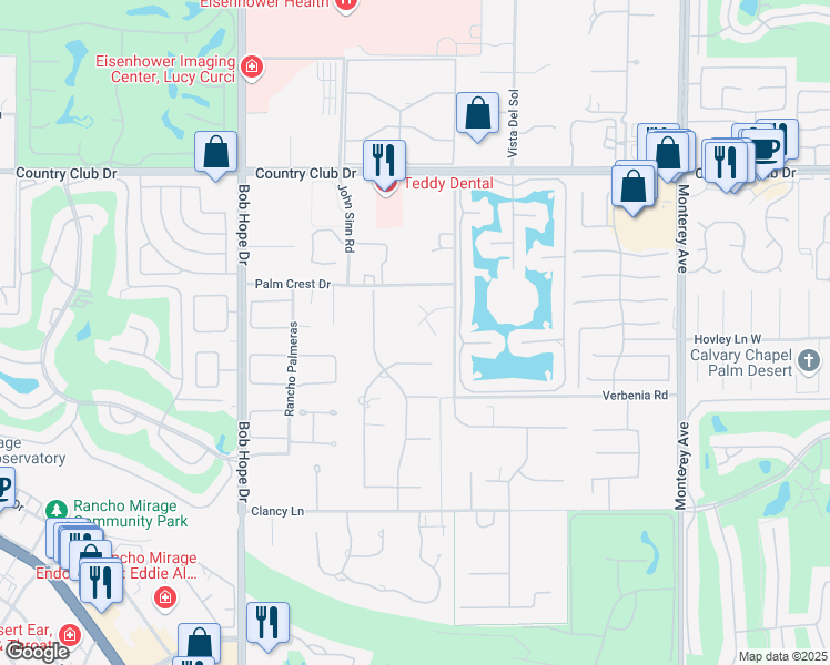 map of restaurants, bars, coffee shops, grocery stores, and more near 7 Coronado Court in Rancho Mirage