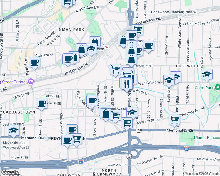 map of restaurants, bars, coffee shops, grocery stores, and more near 26 Esten Street Southeast in Atlanta