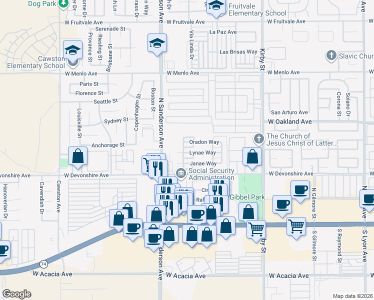 map of restaurants, bars, coffee shops, grocery stores, and more near 3112 Lynae Way in Hemet