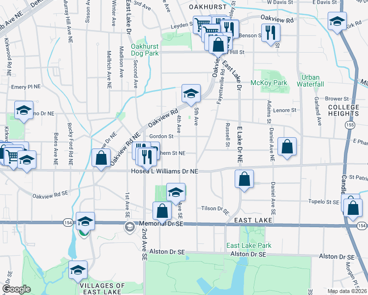map of restaurants, bars, coffee shops, grocery stores, and more near 315 5th Avenue in Decatur