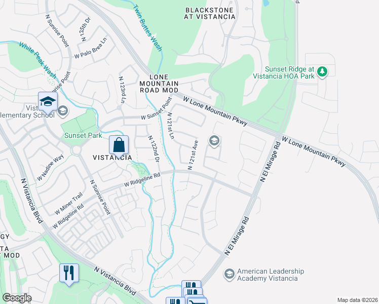 map of restaurants, bars, coffee shops, grocery stores, and more near 12111 West Ashby Drive in Peoria
