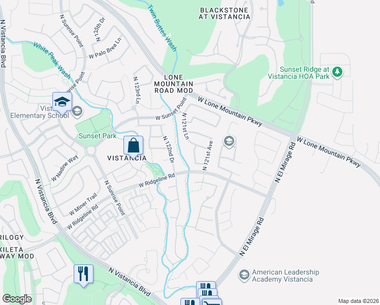 map of restaurants, bars, coffee shops, grocery stores, and more near 29804 North 121st Lane in Peoria