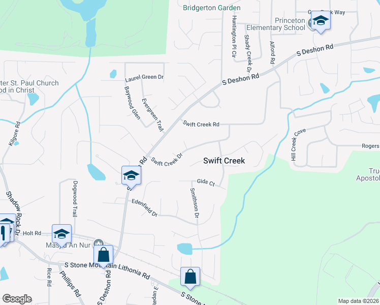 map of restaurants, bars, coffee shops, grocery stores, and more near 6461 Swift Creek Drive in Lithonia