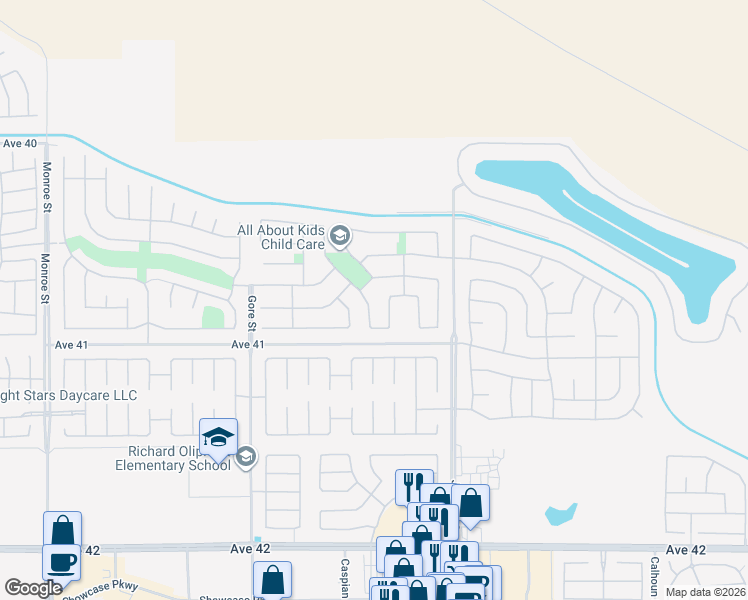 map of restaurants, bars, coffee shops, grocery stores, and more near 40784 Amador Drive in Indio