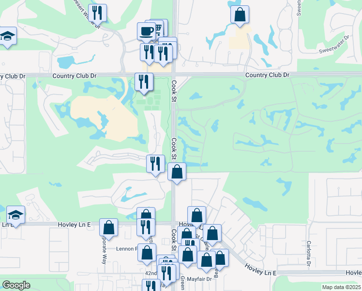 map of restaurants, bars, coffee shops, grocery stores, and more near 154 Lost River Drive in Palm Desert