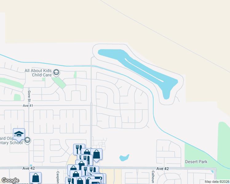 map of restaurants, bars, coffee shops, grocery stores, and more near 40588 Singing Hills Dr in Indio