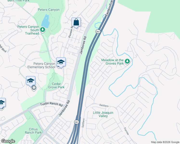map of restaurants, bars, coffee shops, grocery stores, and more near 54 Rim Crest in Irvine