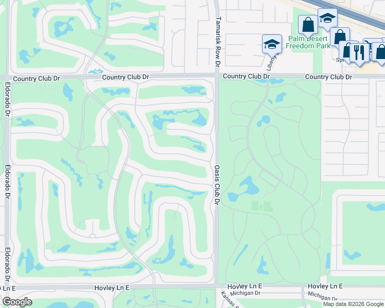 map of restaurants, bars, coffee shops, grocery stores, and more near 496 Desert Holly Drive in Palm Desert