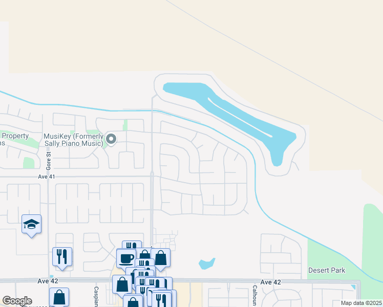 map of restaurants, bars, coffee shops, grocery stores, and more near 40588 Singing Hills Dr in Indio