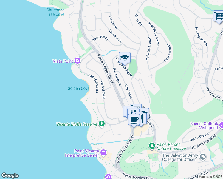 map of restaurants, bars, coffee shops, grocery stores, and more near 68 Calle Cortada in Rancho Palos Verdes
