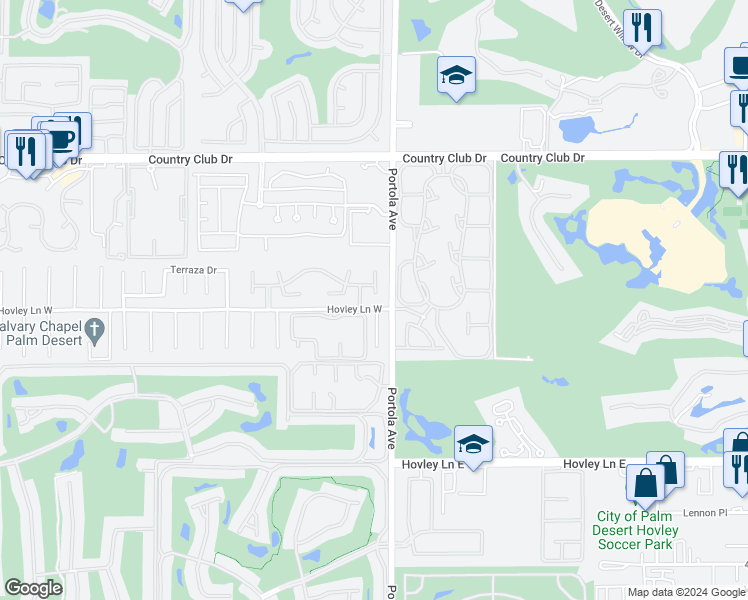 map of restaurants, bars, coffee shops, grocery stores, and more near 41771 Colada Court in Palm Desert