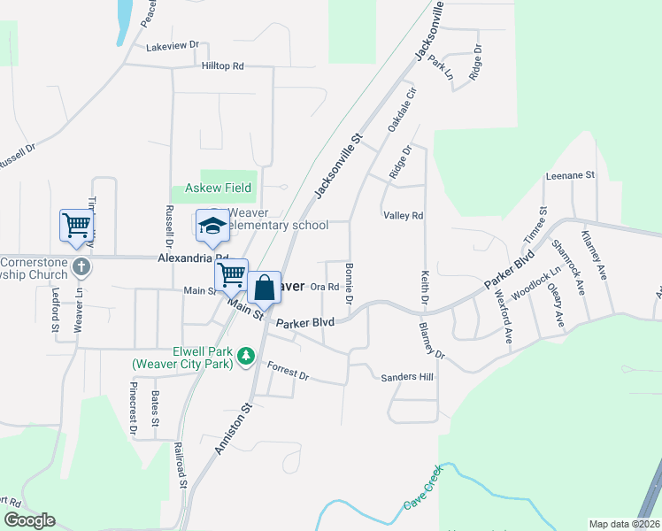 map of restaurants, bars, coffee shops, grocery stores, and more near 707 Olga Anne Drive in Weaver