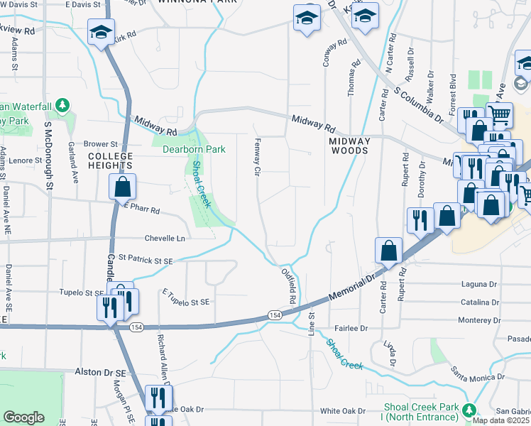 map of restaurants, bars, coffee shops, grocery stores, and more near 1428 Oldfield Road in Decatur