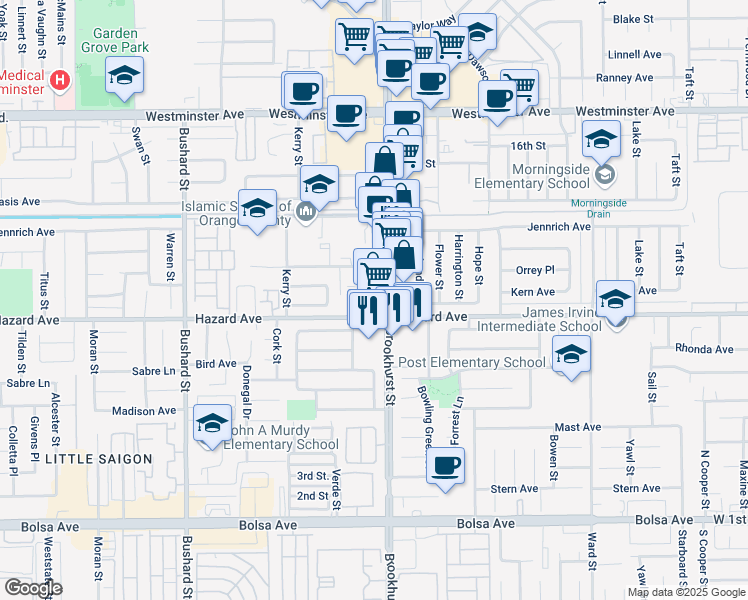 map of restaurants, bars, coffee shops, grocery stores, and more near 14441 Brookhurst Street in Garden Grove