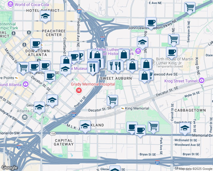 map of restaurants, bars, coffee shops, grocery stores, and more near 49 Hilliard Street Southeast in Atlanta