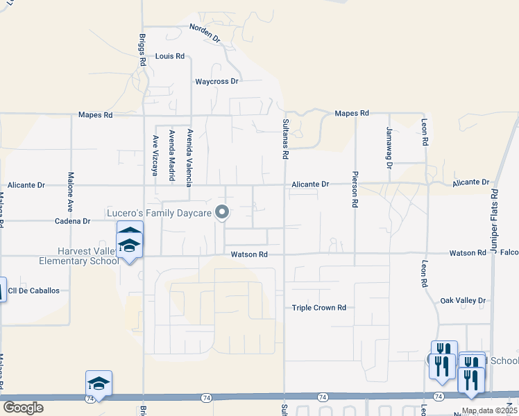 map of restaurants, bars, coffee shops, grocery stores, and more near 25332 Clemente Avenue in Homeland