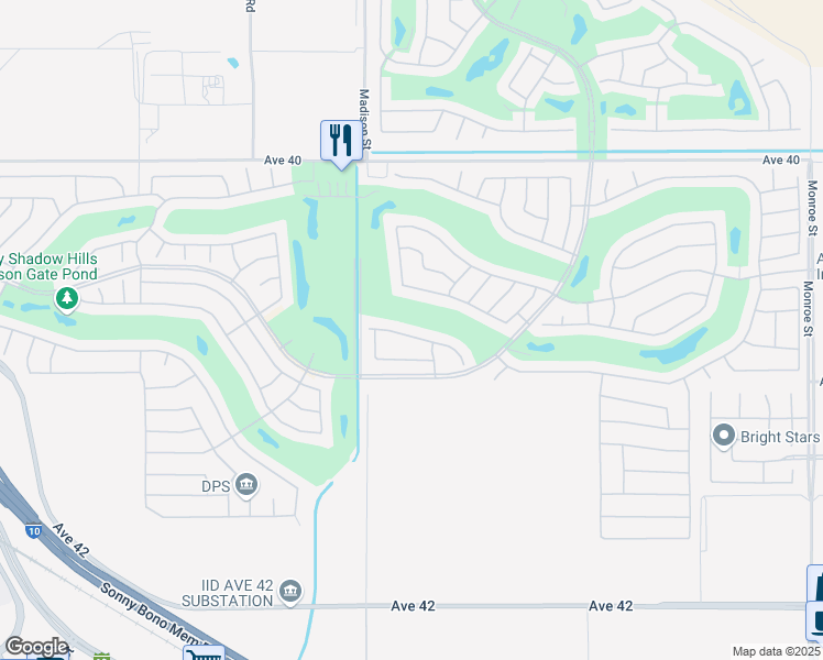 map of restaurants, bars, coffee shops, grocery stores, and more near 81126 Avenida Lorena in Indio