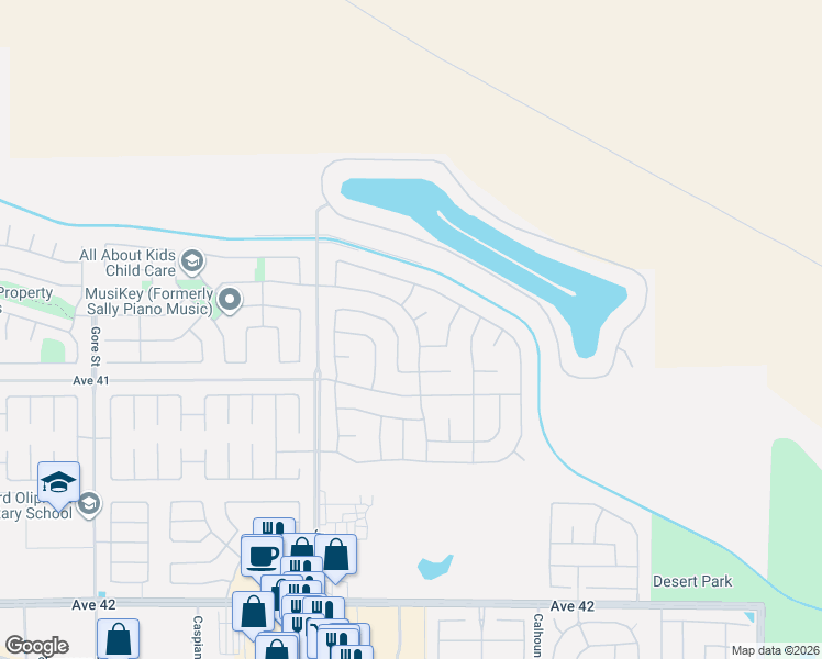 map of restaurants, bars, coffee shops, grocery stores, and more near 40567 Broadmoor Drive in Indio