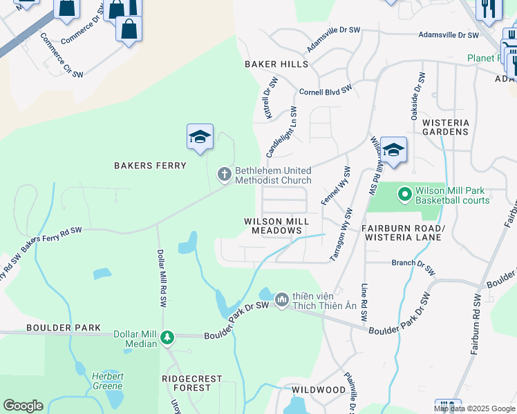 map of restaurants, bars, coffee shops, grocery stores, and more near 347 Waits Drive Southwest in Atlanta