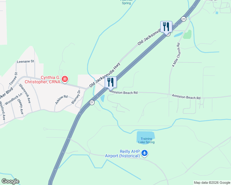 map of restaurants, bars, coffee shops, grocery stores, and more near 70 Anniston Beach Road in Anniston
