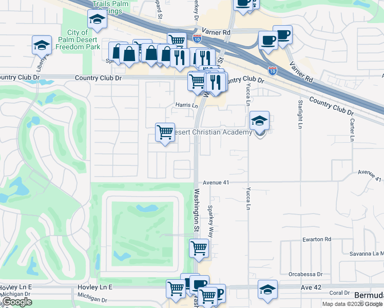 map of restaurants, bars, coffee shops, grocery stores, and more near 40700 Golden Way in Palm Desert